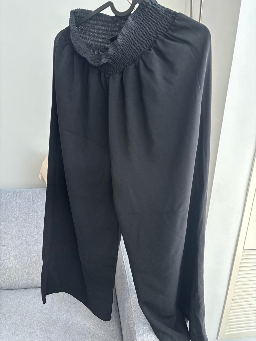 SHEIN Black Smocked Waist Wide-Leg Pants